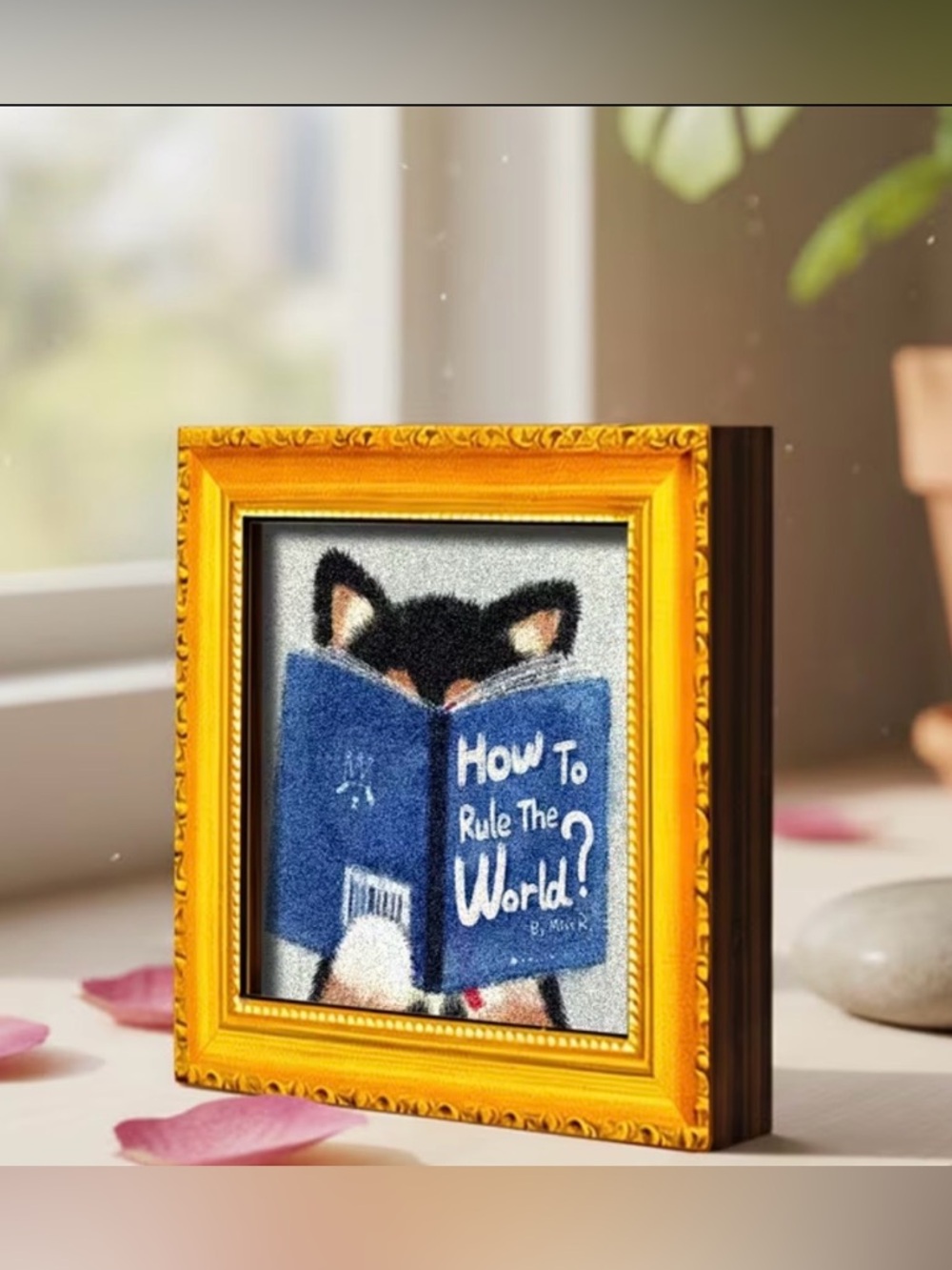 Mini Black Cat Reading Fridge Magnet Vintage Style Wooden Frame NIP - Picture 3 of 3